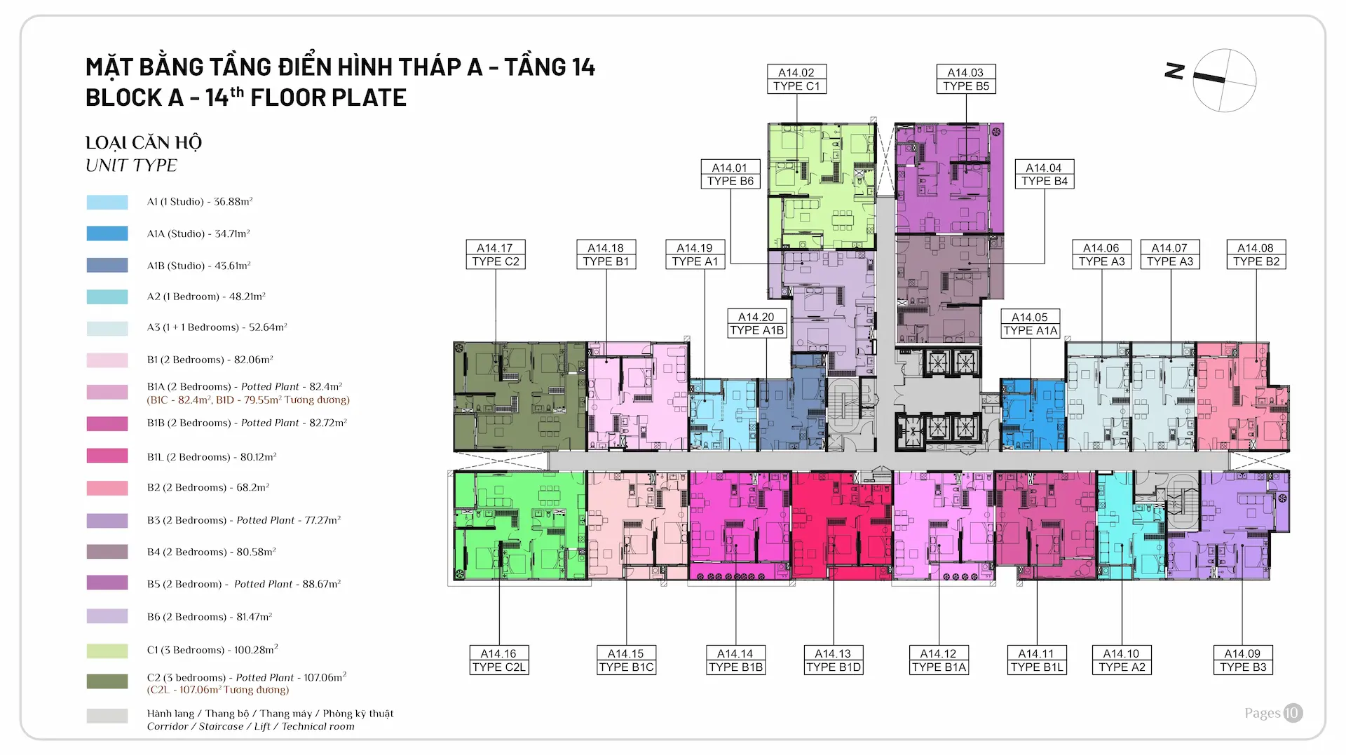 mặt bằng tầng elysian gamuda land tháp a tầng 14