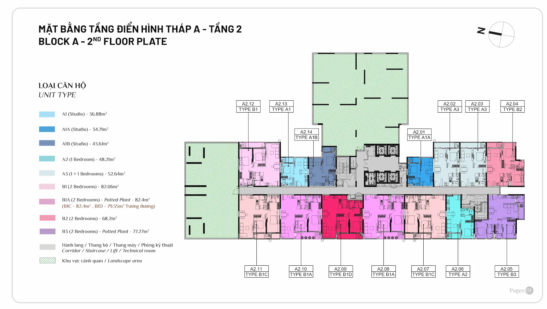 mặt bằng tầng elysian gamuda land tháp a tầng 2