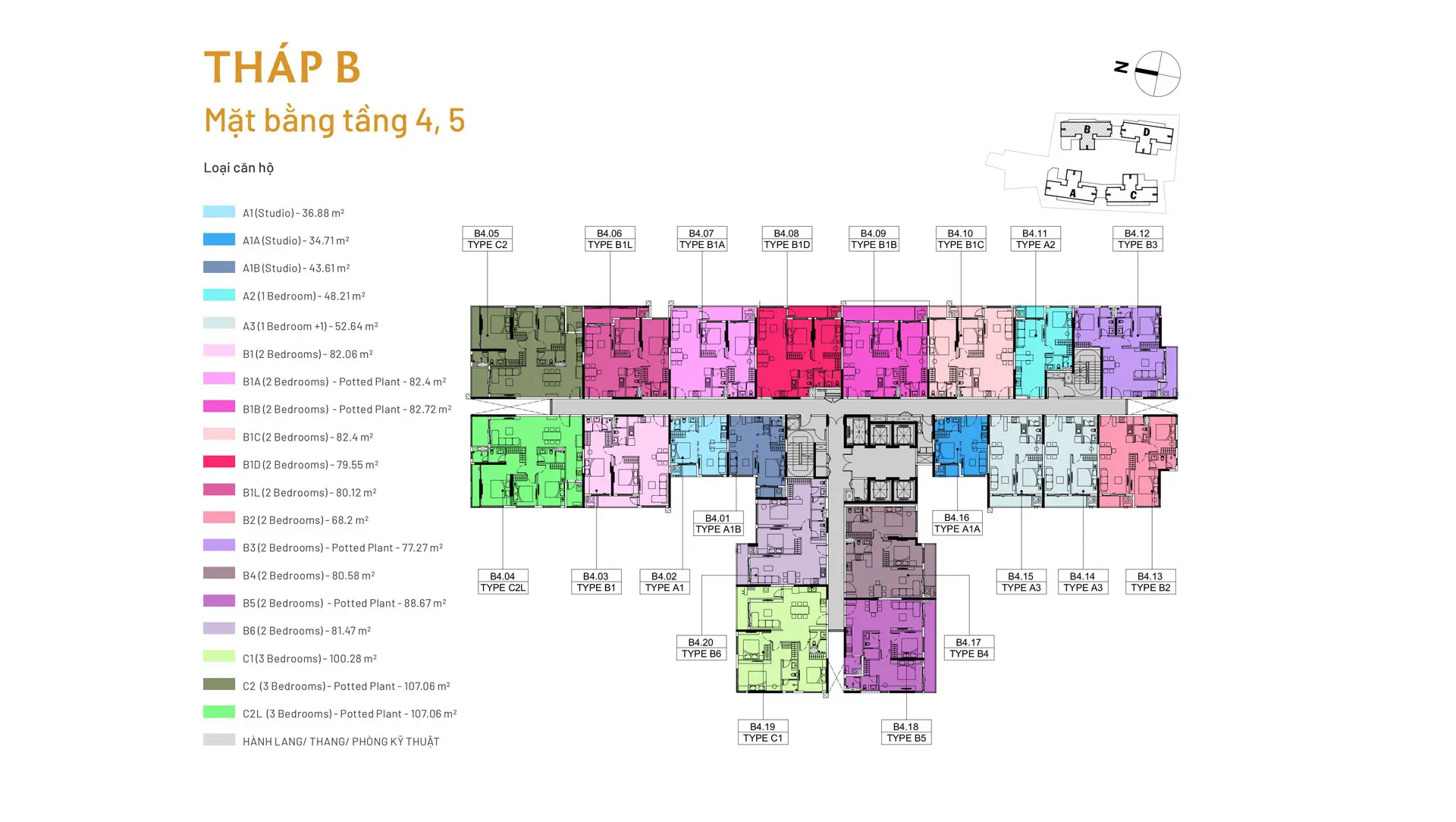 mặt bằng tầng căn hộ elysian tháp b tầng 4 5
